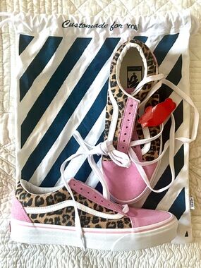 Vans Old Skool Pink & Leopard Print Low-Top Sneakers